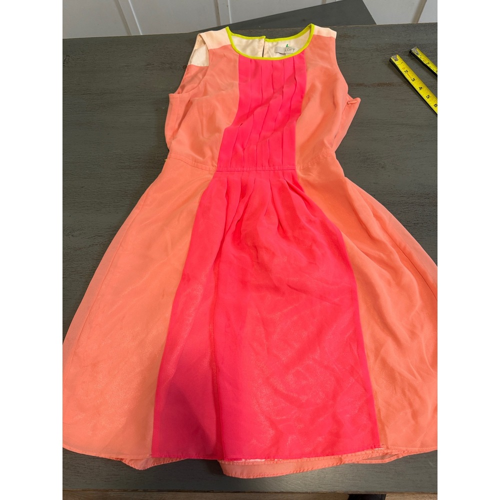 LOFT Colorblock Sleeveless Fit and Flare Dress Coral Pink Neon Size 2